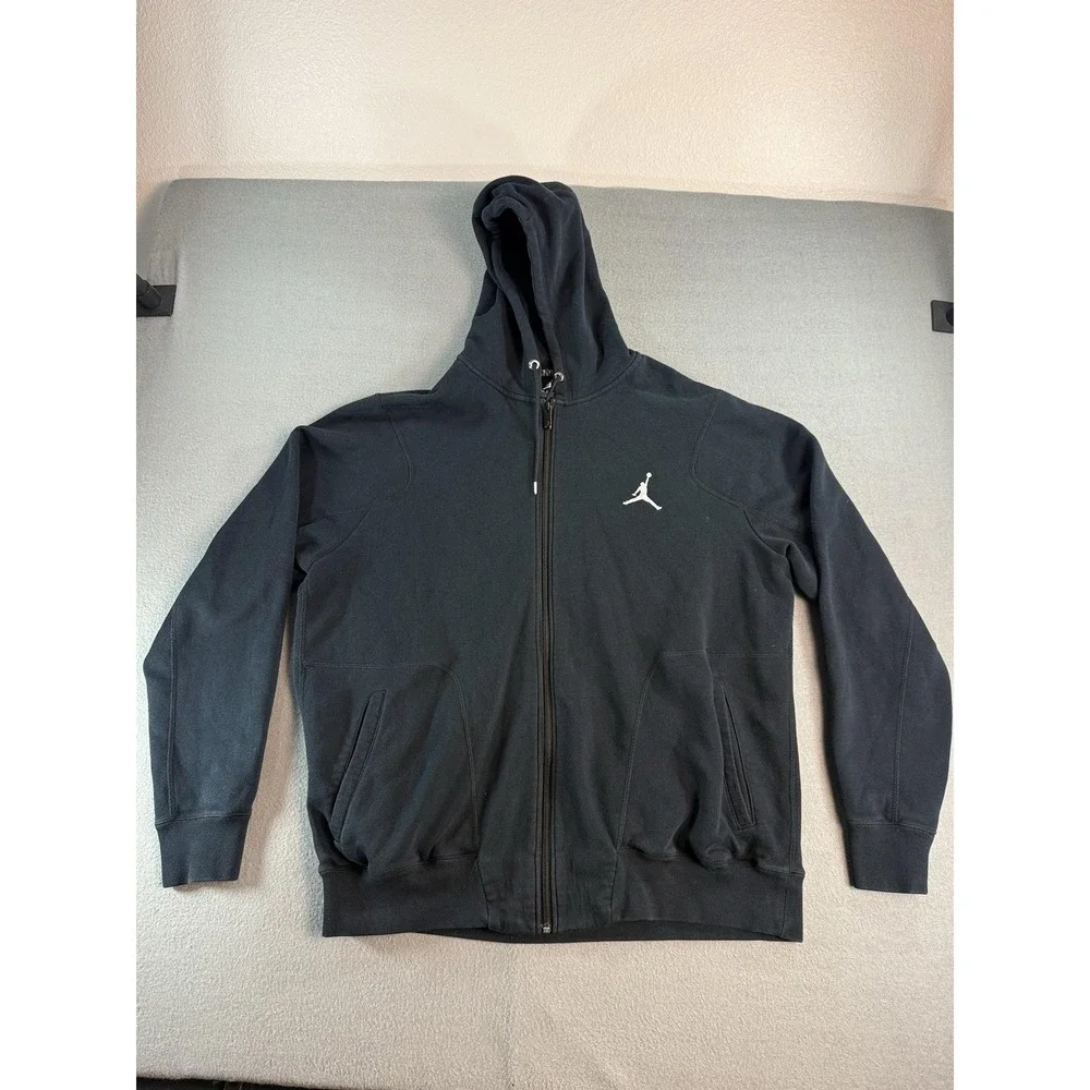 Jordan Hoodie Mens 2XL Black Full Zip Fleece Jumpman Logo Nike Basketball